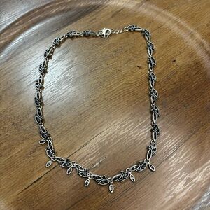 SOLD Vintage silver tone dainty necklace with black rhinestones